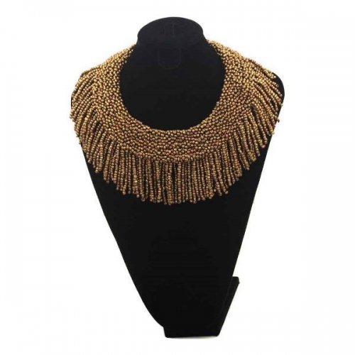 Beaded Collar Necklace with Tassel